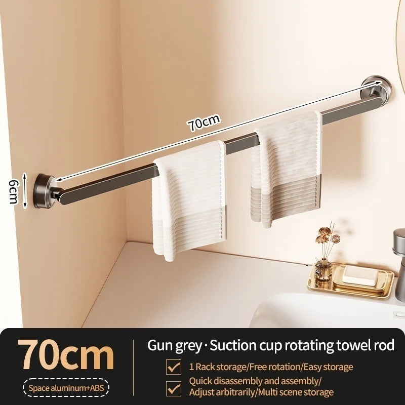 Suction Cup Wall-Mounted Bathroom Towel Bar with Hook