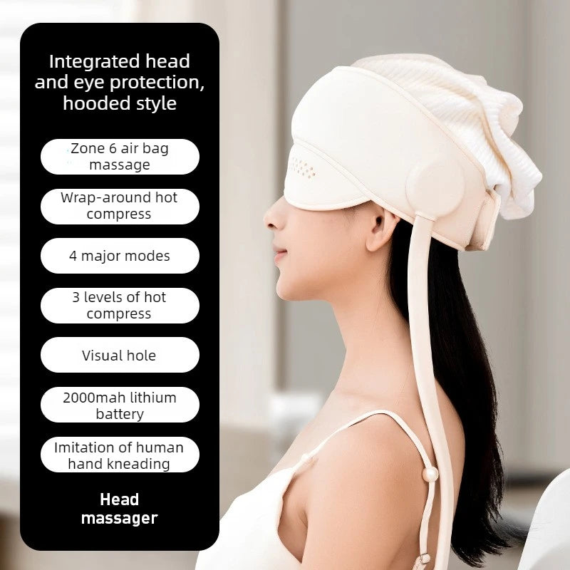 Graphene Heating Head Massager – Air Pressure & Eye Hot Compress for Relaxation & Better Sleep Relax Improve Sleep Stress Relief Peaceful Pleasures Health and Wellness With Cap