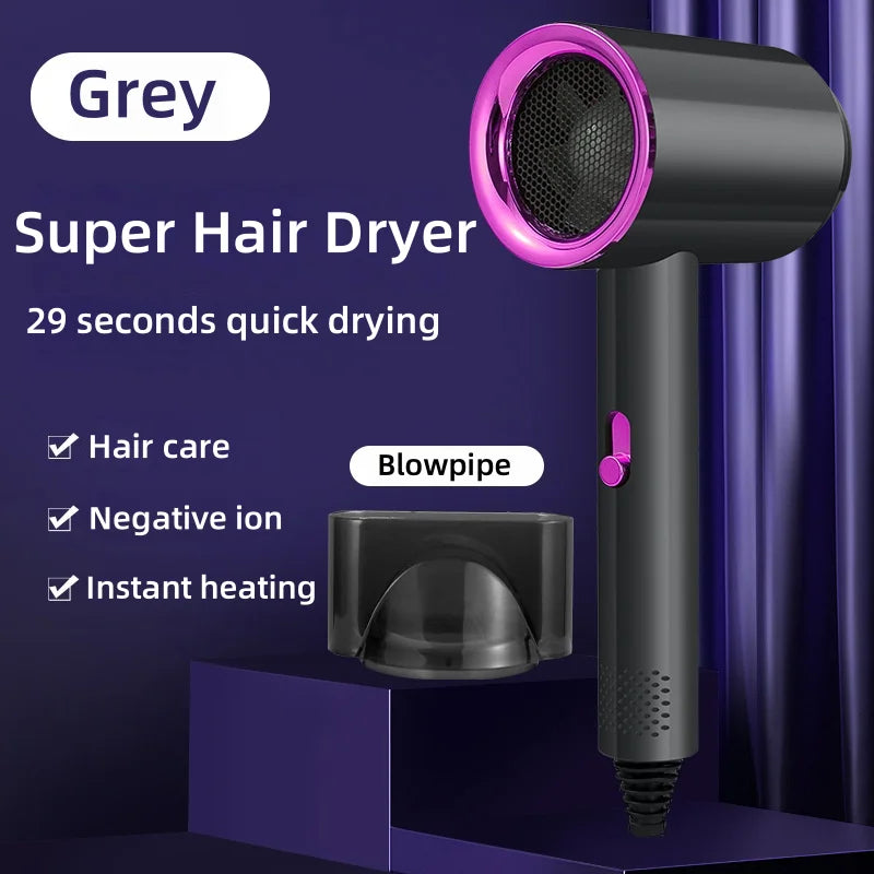 Professional hair salon hair dryer, featuring high-speed drying and ion heating functions. An essential item for travel. Peaceful Pleasures Health and Wellness grey