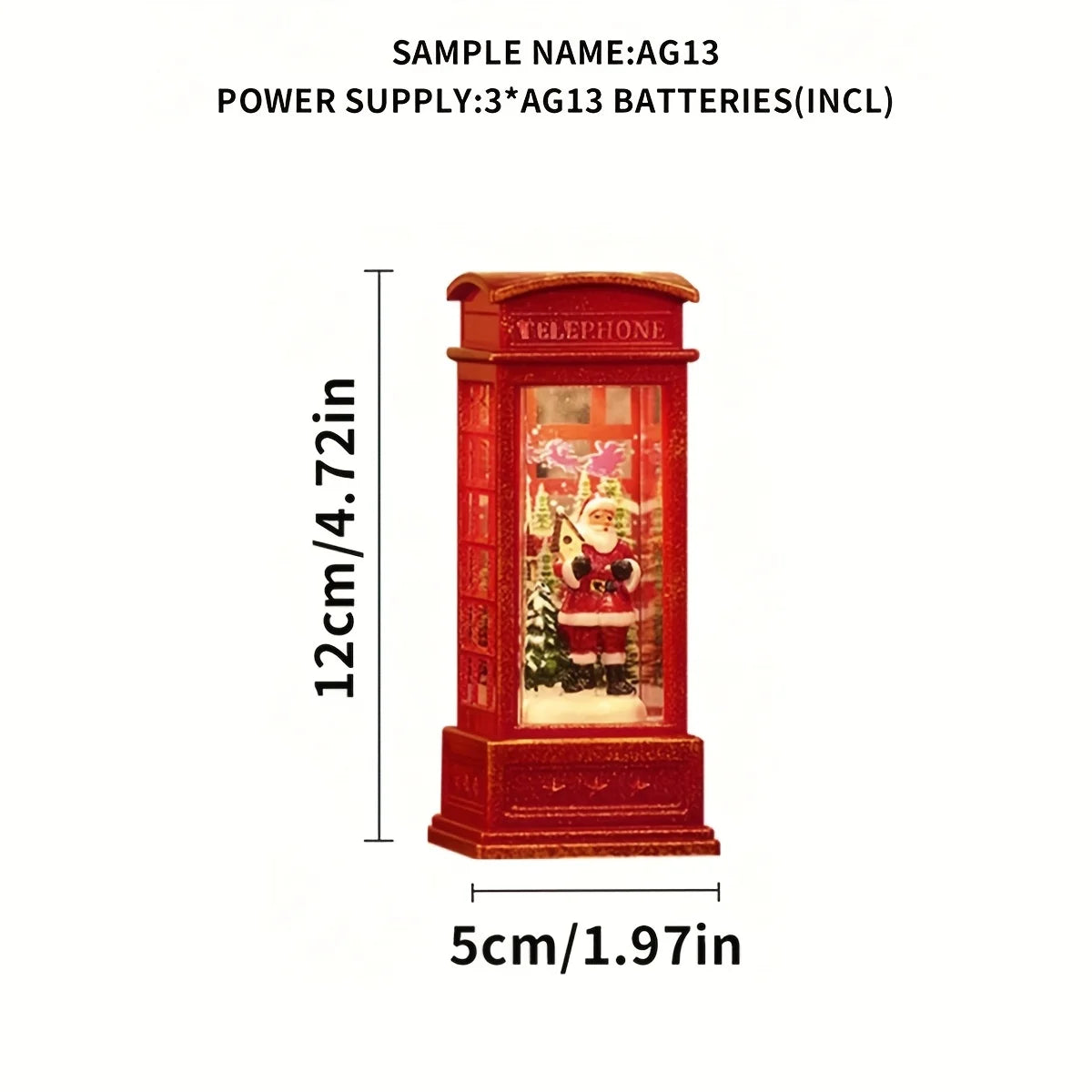 Christmas Phone Booth Decoration with Santa Claus, Snowman & Tree - Red Retro Telephone Booth Ornament With Light Home Decorator Peaceful Pleasures Health and Wellness Santa claus -1pc Warm White 0-5W
