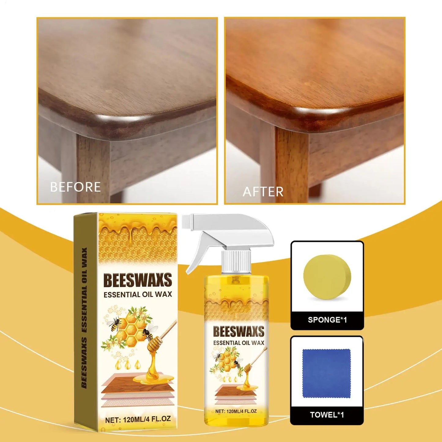 Beeswax Wood Polishing Spray 120ml | Furniture Scratch & Shine