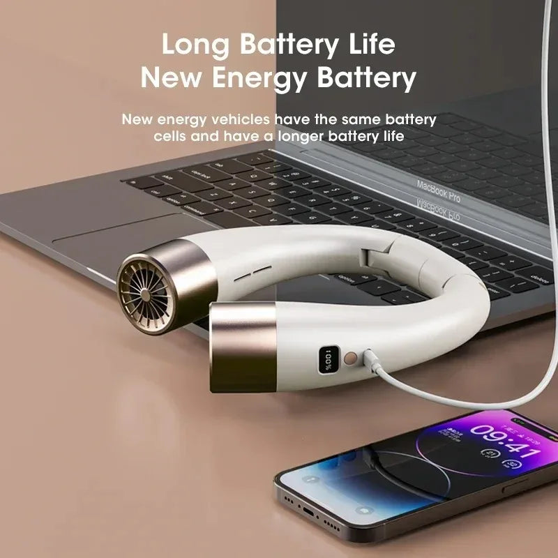 Foldable Hands Free Neck Fan Portable USB Rechargeable 5-Speed Mini Air Cooler Digital Display for Sports Outdoor Office Peaceful Pleasures Health and Wellness