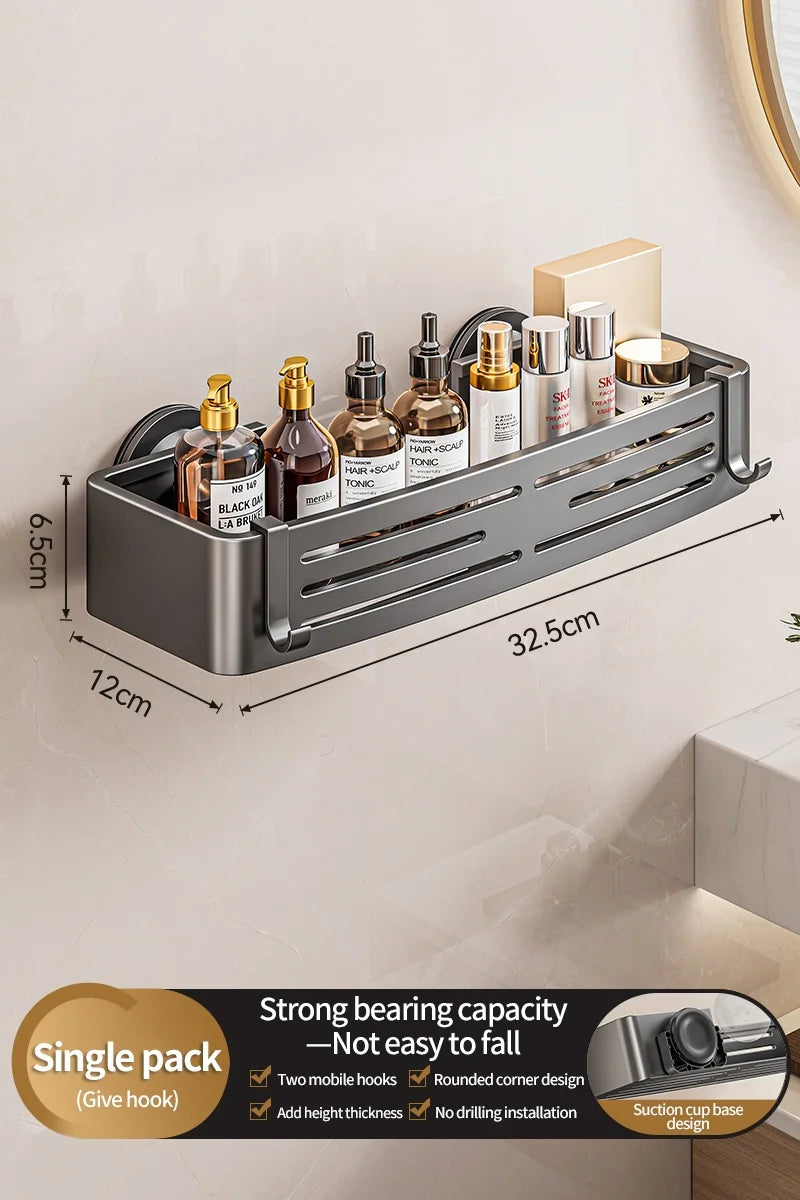 No-Drill Suction Cup Bathroom Wall Shelf | Aluminum Rack