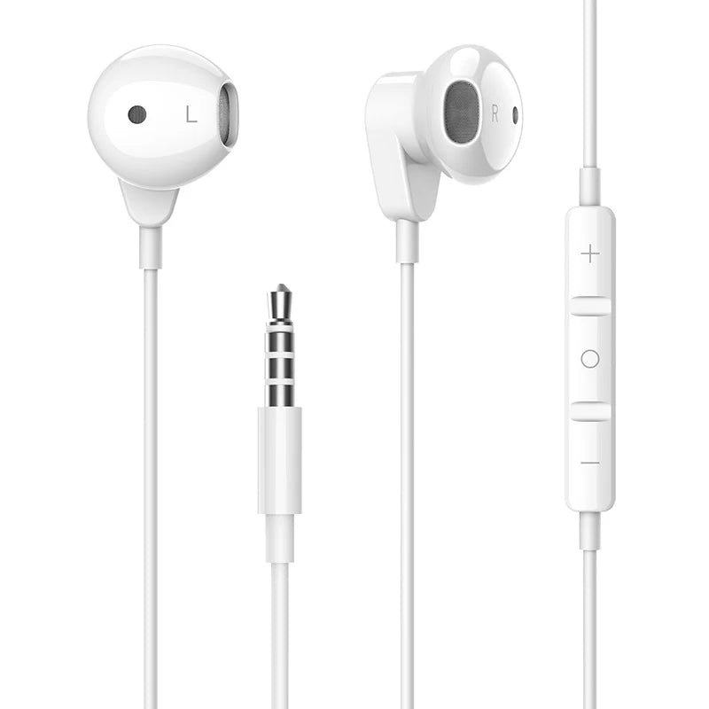 1pc Classic Flat Head Wired Gaming & Music Earphones, With Microphone & In-Line Control, 3.5mm Jack, Ergonomic Design Peaceful Pleasures Health and Wellness White