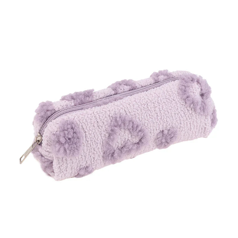 Plush Makeup Bag with Handle | Cute Love Print Travel Pouch