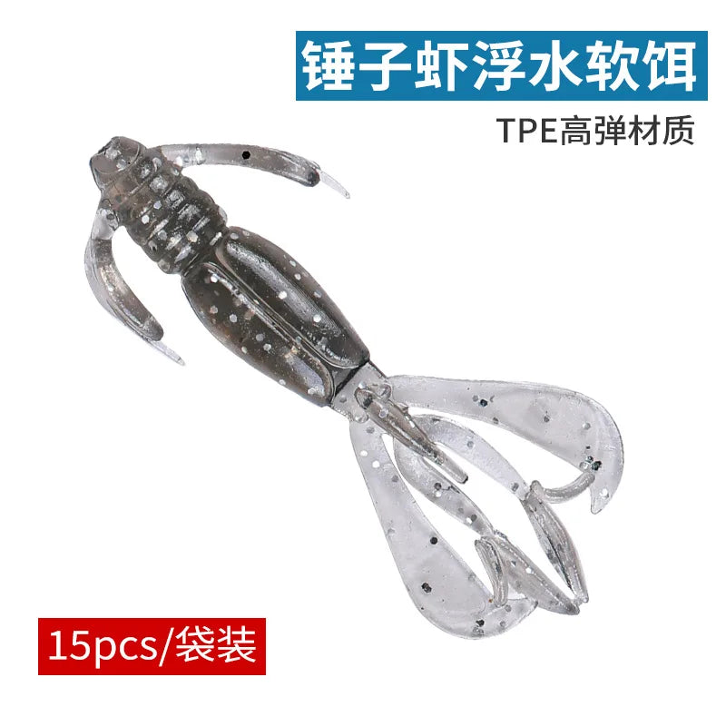15-Pack Soft Silicone Fishing Lures 4/6cm TPE Minnow Worm Baits