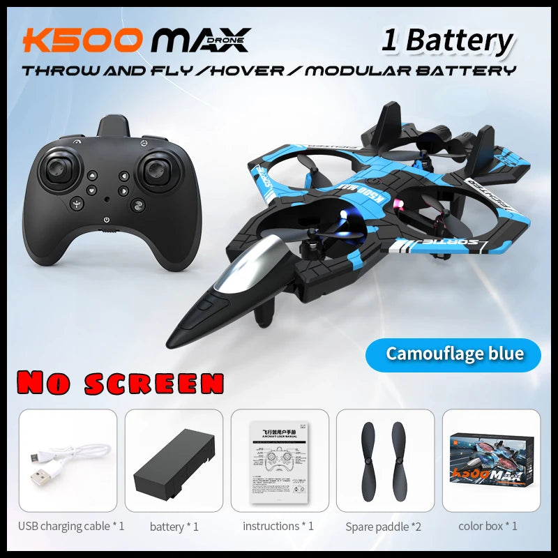 K500 MAX RC Plane Fighter 2.4G Remote Control Stunt Glider 360 ° Rolling Flight Flying EPP Foam Airplane with LED Toys for Kids Peaceful Pleasures Health and Wellness blue