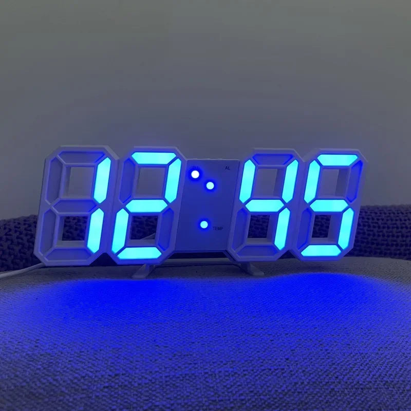 LED Clock Bedroom Home for You Adjustable Digital Wall Clock Hair Accessories Living Room Night Light Mode 3D Decor Decorate Peaceful Pleasures Health and Wellness Blue Words White Body