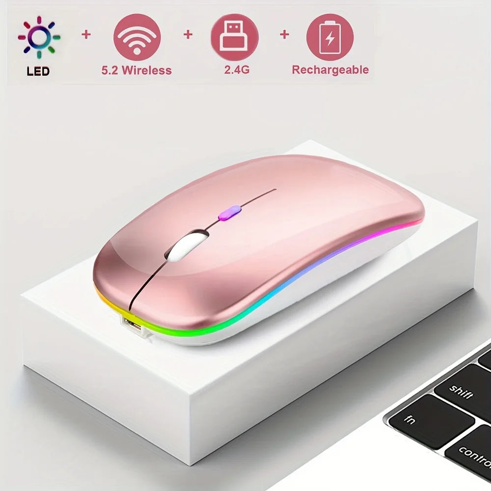 Wireless Mouse Bluetooth-Compatible Gaming Mouse (Dual Mode:BT+2.4Ghz) Ergonomic Rechargeable Mice for PC/Laptop/Macbook Peaceful Pleasures Health and Wellness Rose