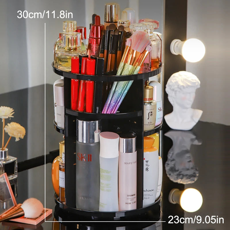 360 Degree Rotating Cosmetic Storage Rack Adjustable Layer Cosmetic Storage Rack With Slot Top Rotating Skincare Device Peaceful Pleasures Health and Wellness