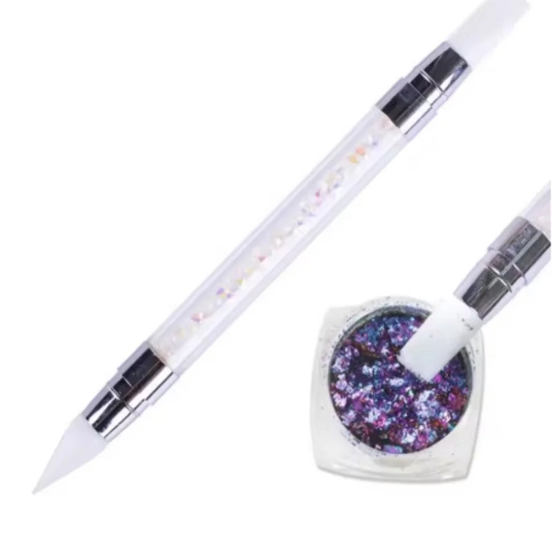 2pcs Double Head Silicone Nail Art Pen Carving Flower Sculpting Pen Adjustable Glue Stick Embossing Brush Professional Manicure Peaceful Pleasures Health and Wellness