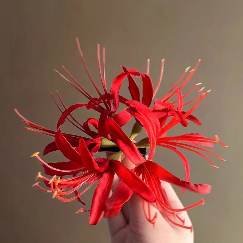 New Fashionable Red Cross Shore Flower Hair Clips Tassel Design Antique Elegant Atmospheric Personalized Women's Hair Accessory Peaceful Pleasures Health and Wellness without tassel