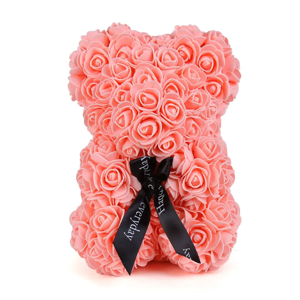 Romantic Rose Bear Eternal Flower Valentine's Day Gift, Christmas Wedding Floral Home Decor for Party Festival Decoration Peaceful Pleasures Health and Wellness Pink doll bear-1pc