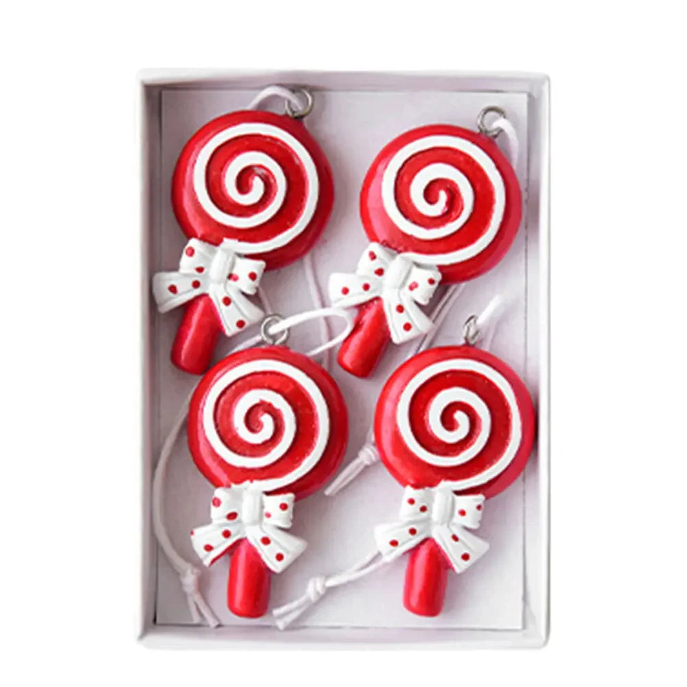 Christmas Resin Candy Ornament Set – 4 Festive Tree Pendants