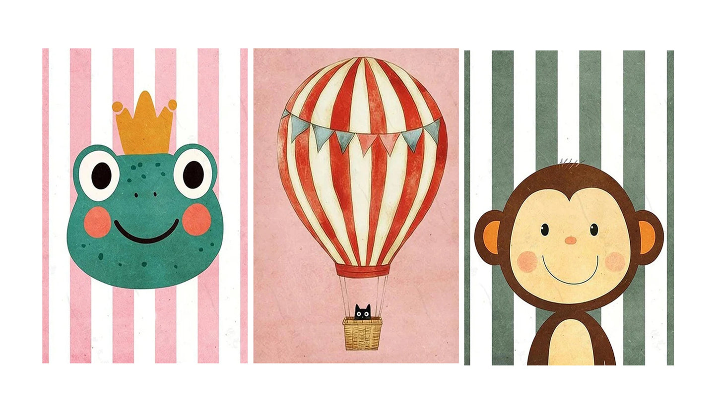 Funny Animal Balloon Canvas Wall Art | Kids Nursery Poster