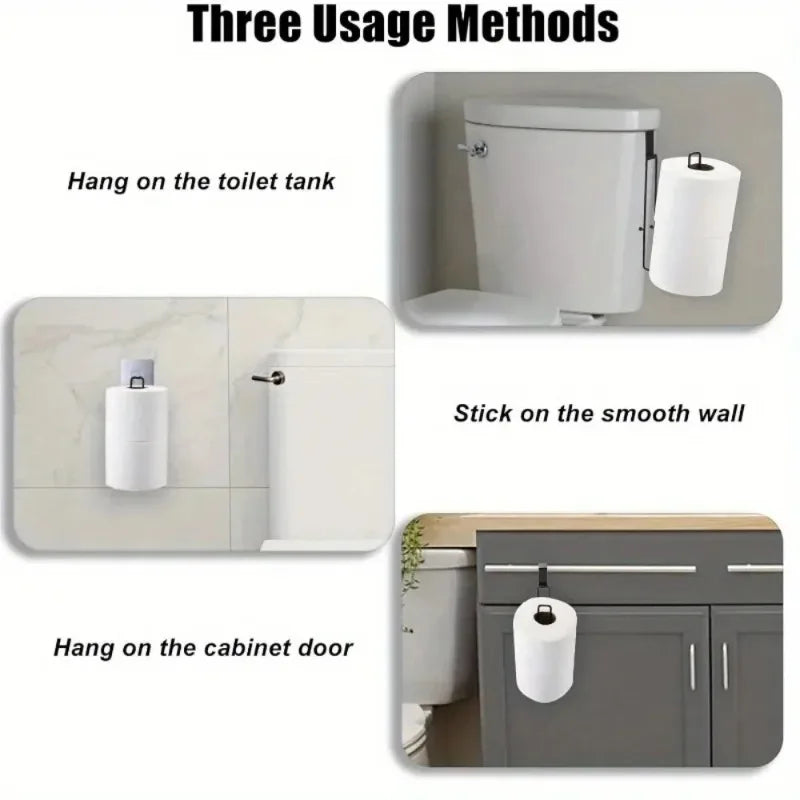 Black Iron Self-Adhesive Toilet Paper Holder with Towel Bar No-Drill Wall Mount Bathroom Storage Rack Peaceful Pleasures Health and Wellness