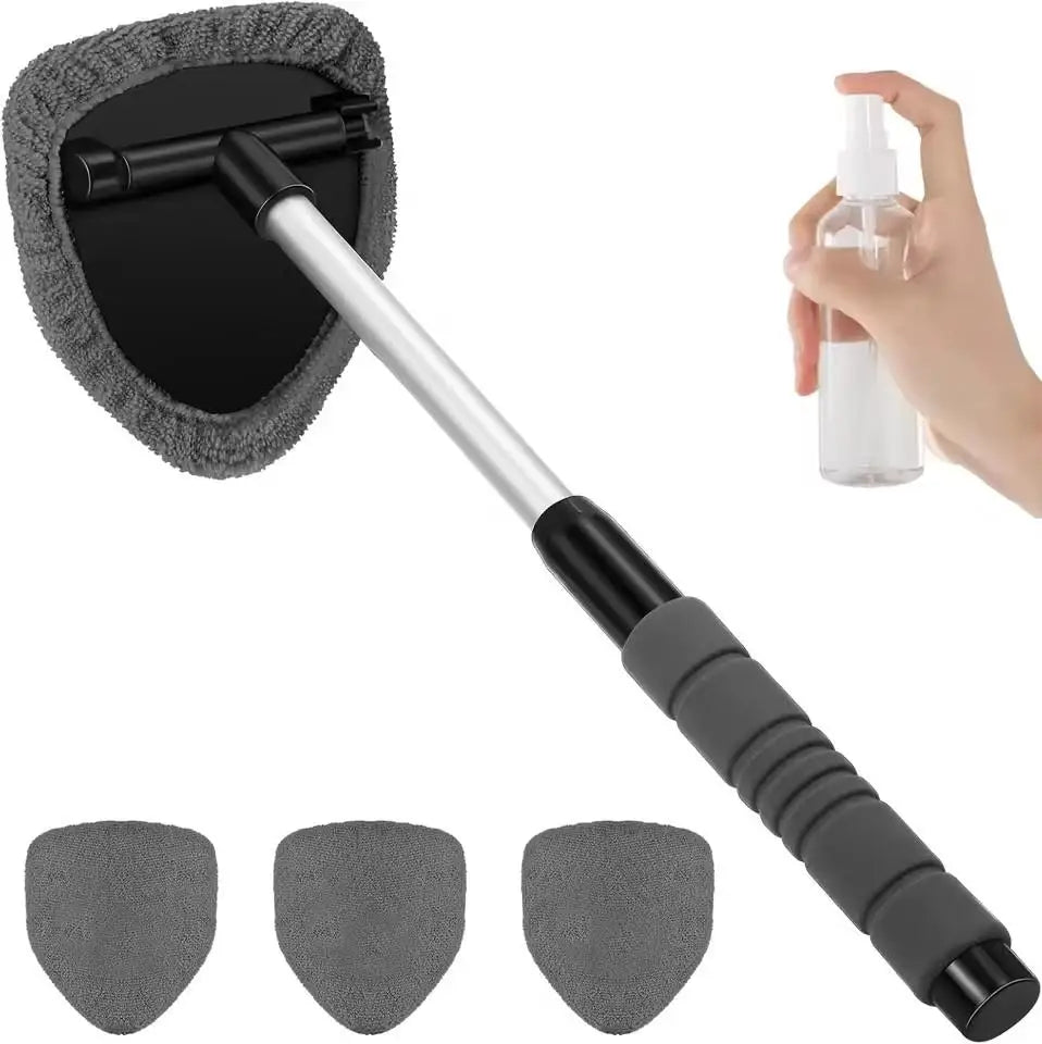 Window Scraping Mist Eliminator Microfiber Car Window Cleaner Telescopic Windshield Cleaning Tools Auto Accessories Peaceful Pleasures Health and Wellness Gray