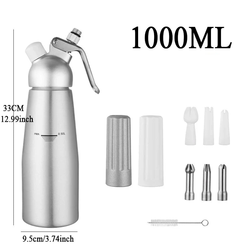500/1000ml Cream Foam Gun Cake Piping Gun Siphon Squeeze Bottle Dessert Tool Squeeze Bottle Dessert Tool Kitchen Accessories Peaceful Pleasures Health and Wellness 1000ML