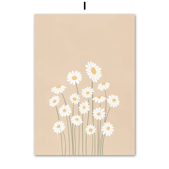 Abstract Floral Canvas Wall Art | Nordic Flower Poster Print Canvas Wall Art Peaceful Pleasures Health and Wellness I 50x70cm Unframed