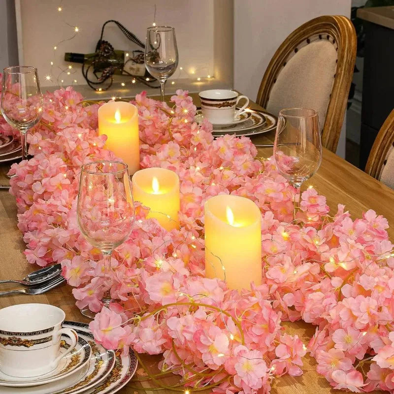 Cherry Blossom String Lights Flower Garland – Wedding & Party Decor