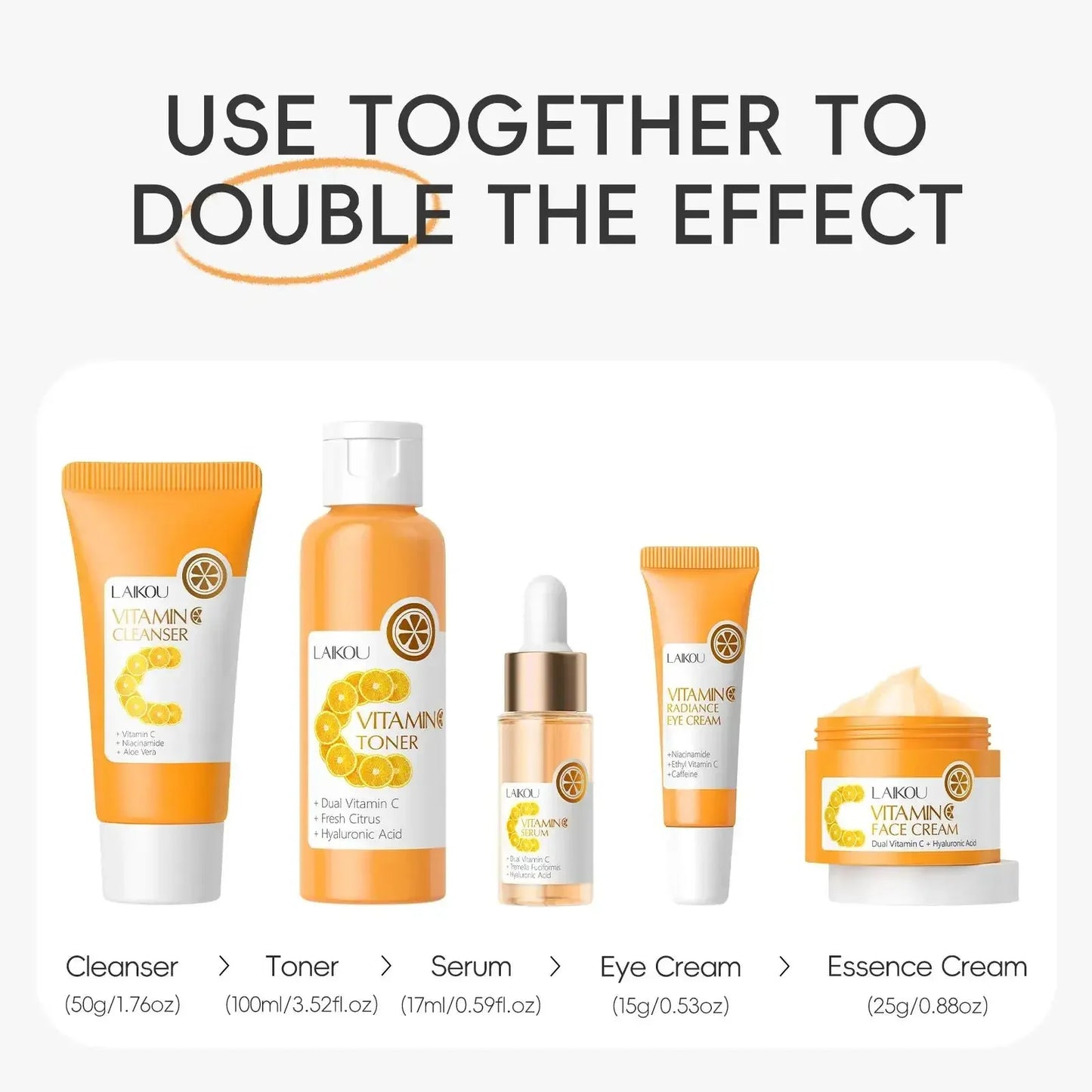 LAIKOU Vitamin C 5-Piece Skincare Set – Serum, Cream & Toner