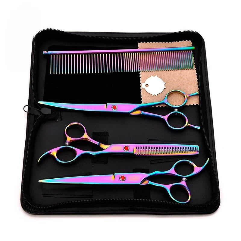 Dog Grooming Scissors Purple Dragon " 7" Stainless Pet Beauty Scissors Cutting Scissors Thinning Shears Curved Peaceful Pleasures Health and Wellness Multicolor