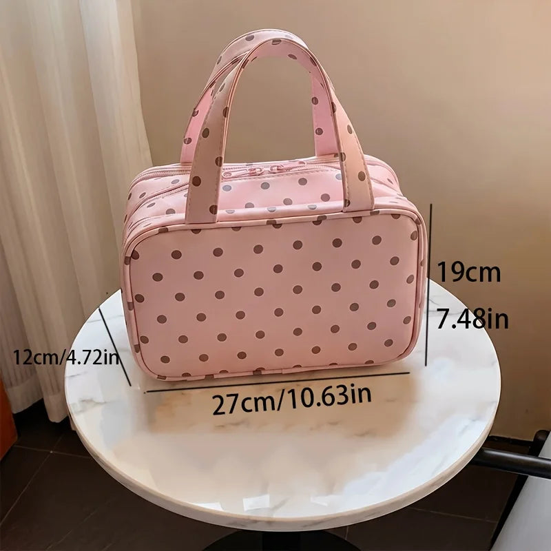 Polka Dot Makeup Bag | 3-Layer Travel Toiletry Organizer