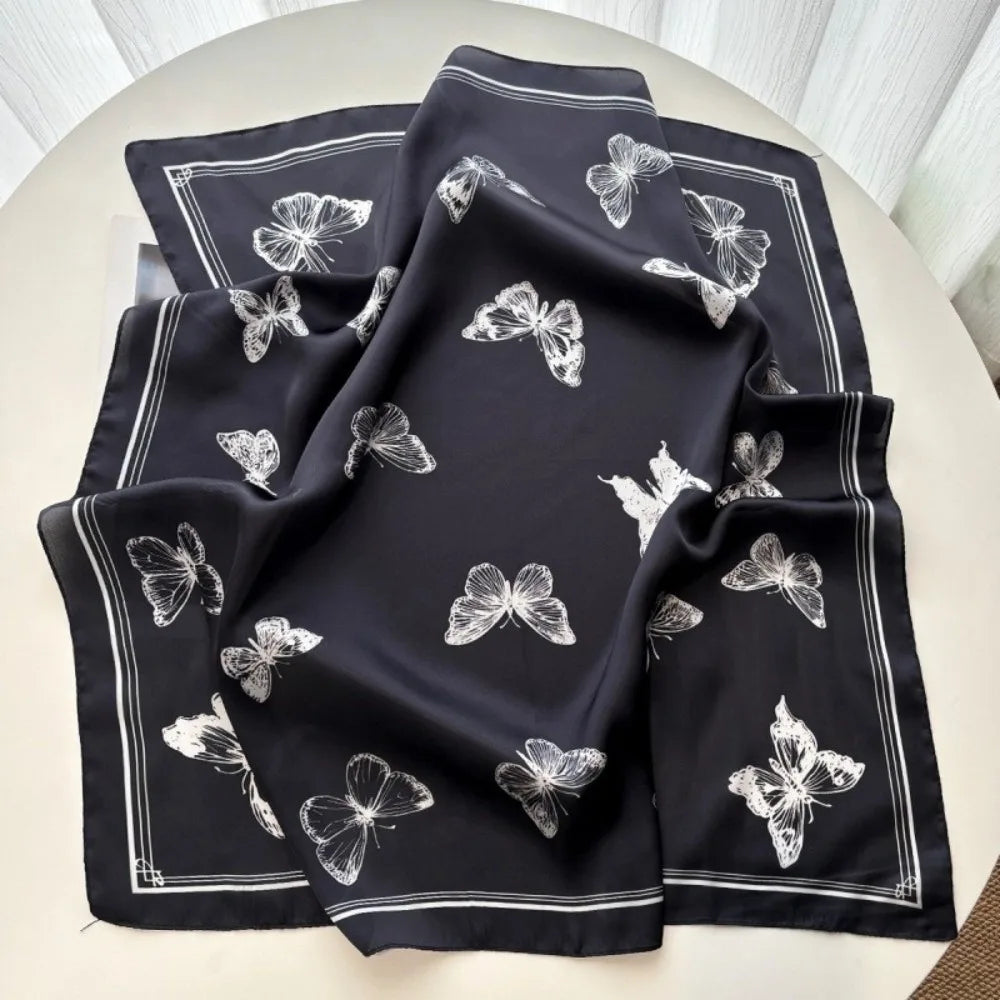 Women's Butterfly Print Square Silk Scarf & Bandana – 70cm