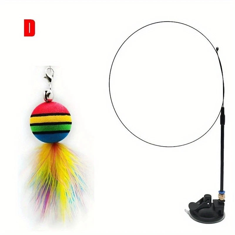 Interactive Cat Toys Kit Feather Toys with 1 Wands, 1 Suction Cups, Replacement Feather Heads for Indoor & Outdoor Play Peaceful Pleasures Health and Wellness D