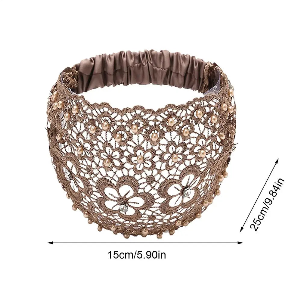 Floral Lace Wide Headband | Pearl Beaded Hair Accessory Women