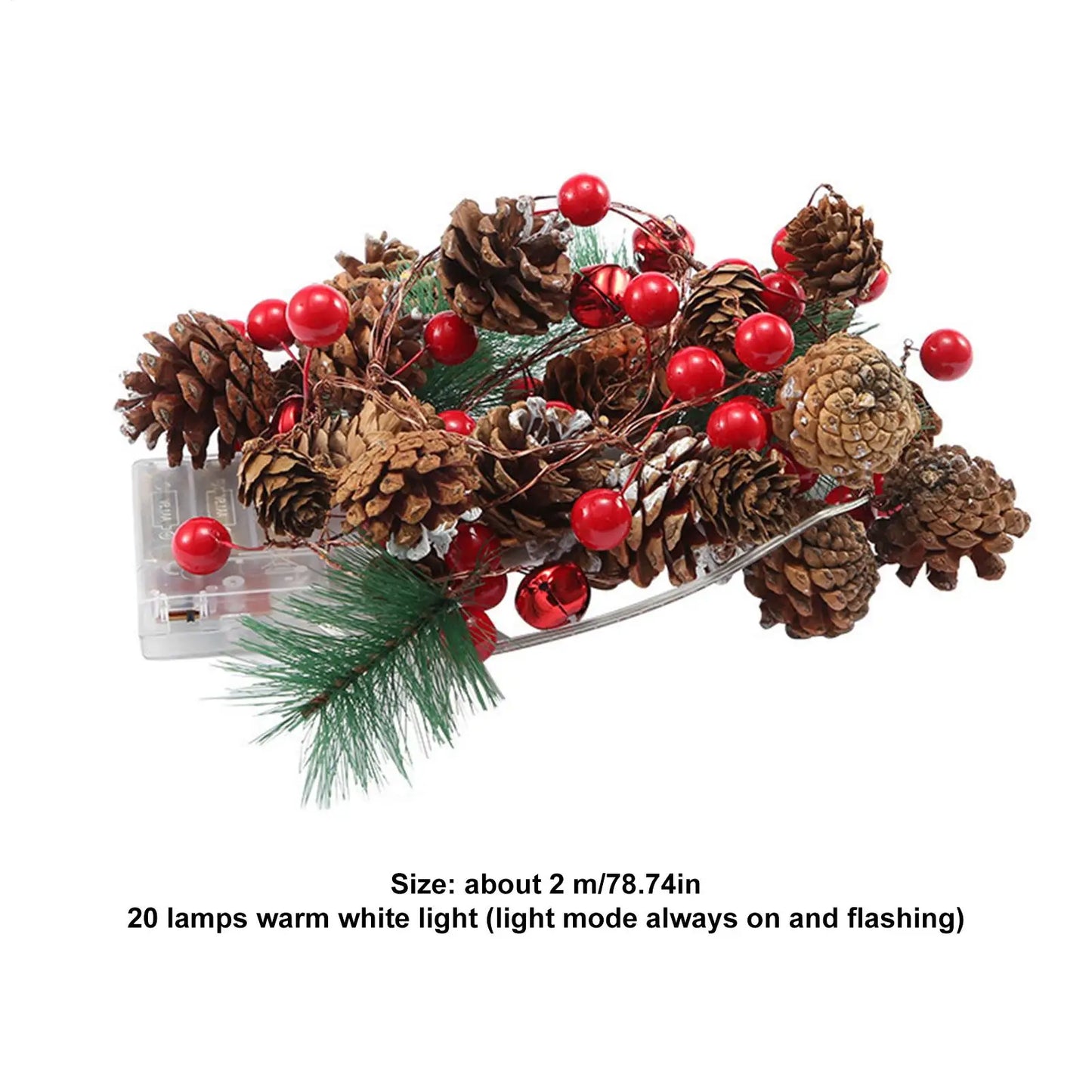 20 LED Christmas Fairy Lights with Pine Cones | Indoor & Outdoor