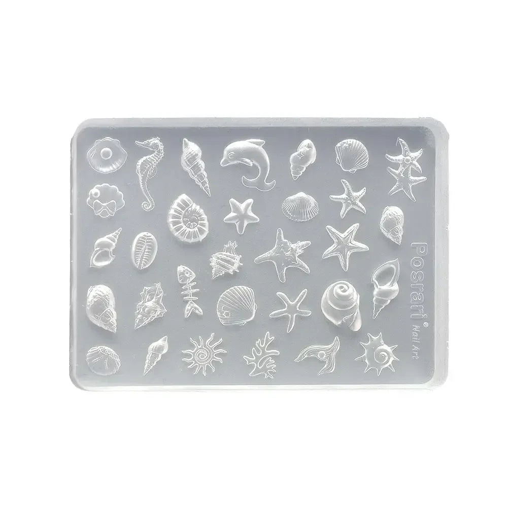 Marine Animals Design Nail Art Molds DIY 3D Summer Silicone Transparent Nail Mold Template Cute Starfish, Shell Molds Nail Tool Peaceful Pleasures Health and Wellness A