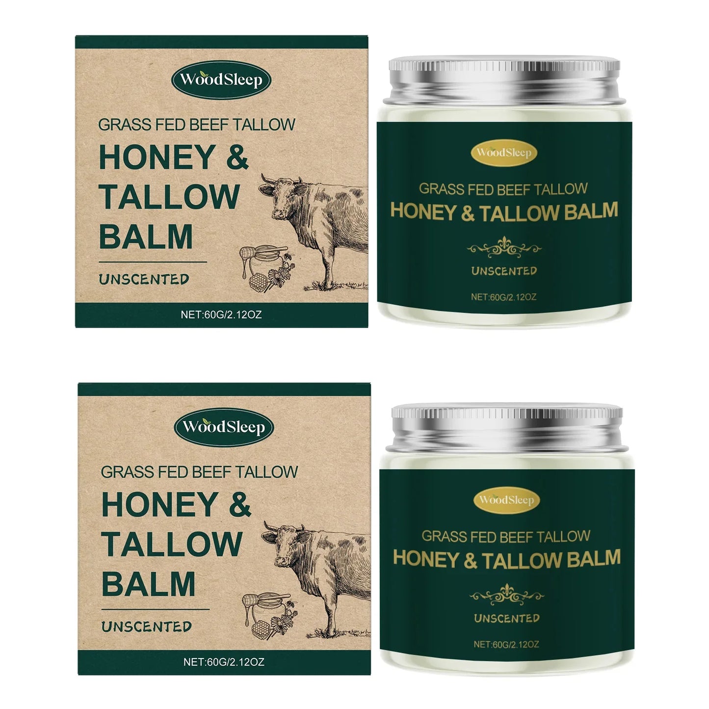 WOODSLEEP Beef Tallow & Honey Face Cream 60g – Deep Moisturizer