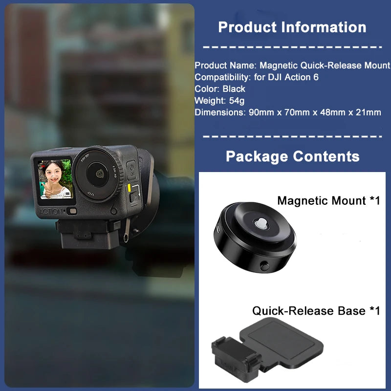 Magnetic Backplate Base Stand Bracket For Dji Osmo Action6 Camera Accessories Multi-Angle Adjustment & Versatile Use Peaceful Pleasures Health and Wellness Base-Magnetic Mount