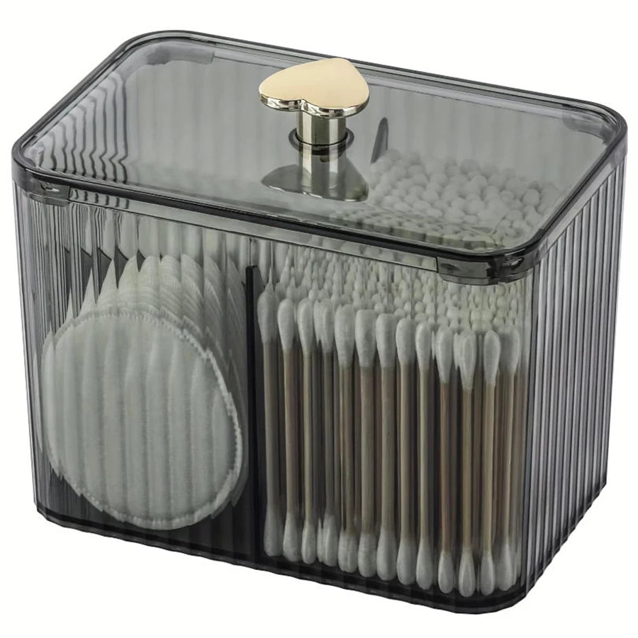 Q-Tips Holder & Bathroom Organizer – 3-Grid Apothecary Jar for Cotton Balls & Swabs