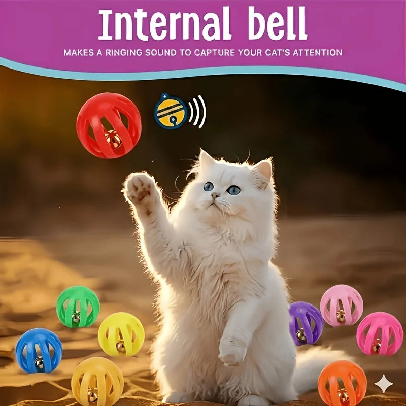 Random Colors Cat Openwork Bell Ball Interactive Toy Perfect Indoor