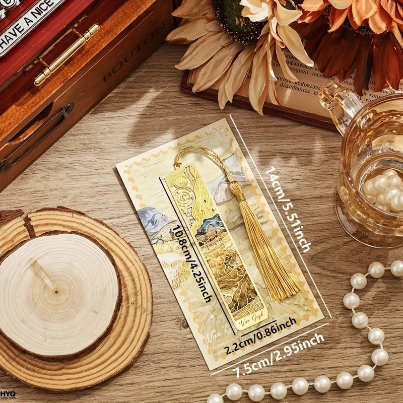 Vintage Painting Metal Bookmark Hollow Long Tassel Students Reading