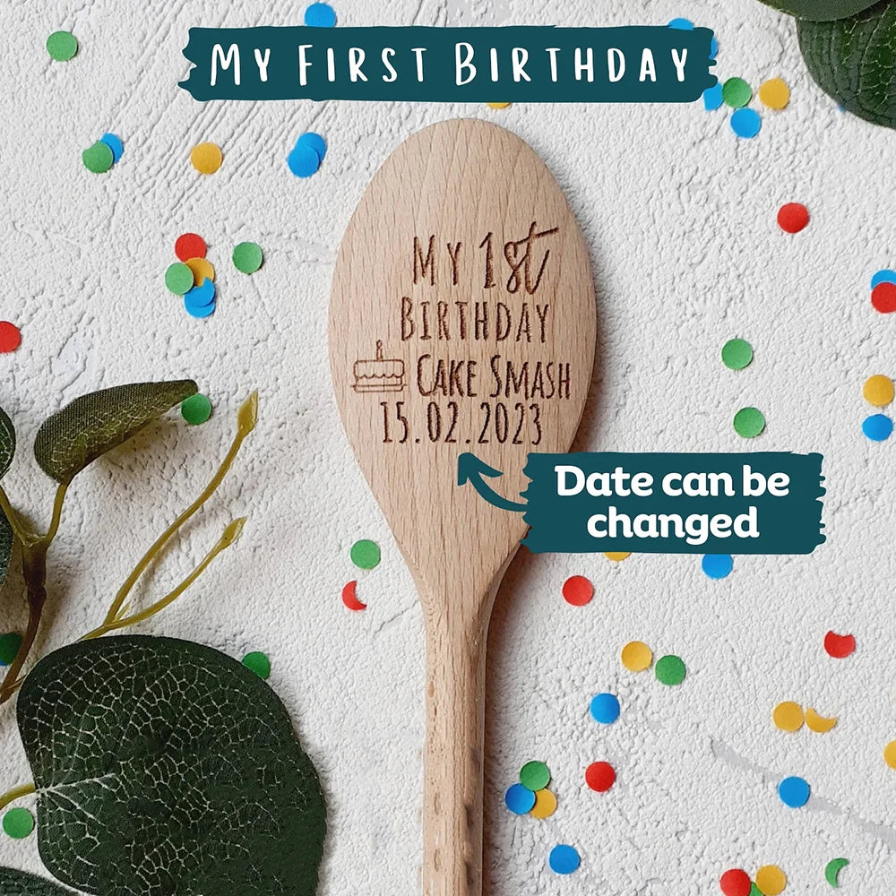 Personalised Engraved Wooden Spoon | First Birthday Keepsake Personalised Keepsake Spoon Peaceful Pleasures Health and Wellness BCustom 1Pcs 30x5cm