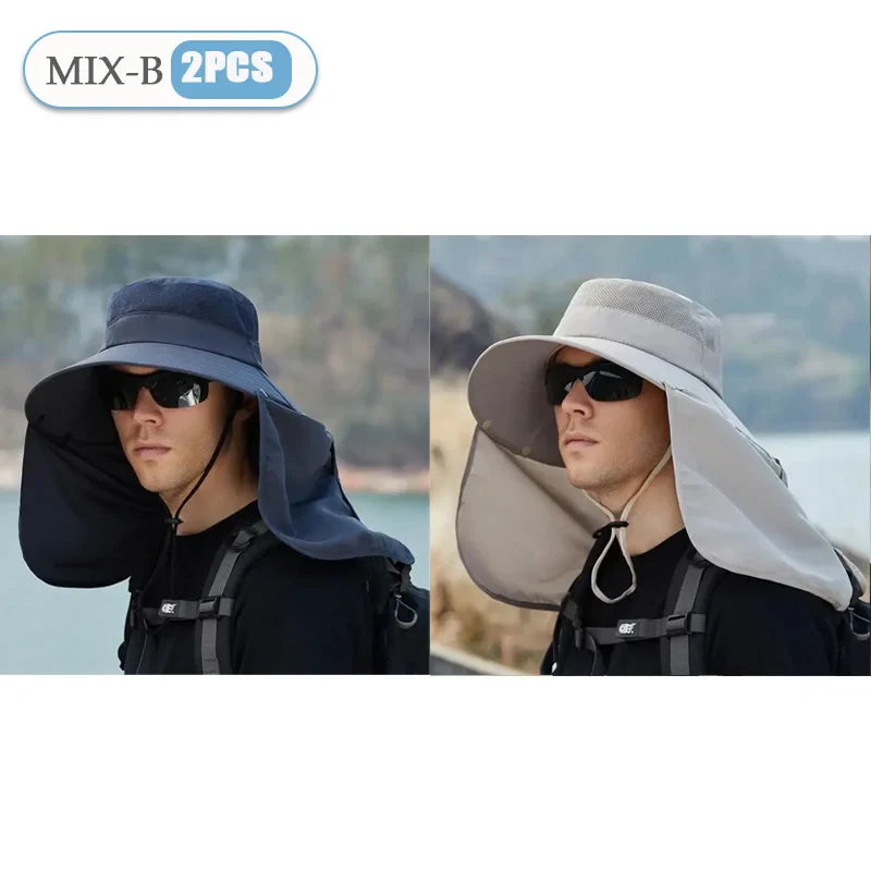 Men's Wide Brim Fishing Hat with Neck Flap | UV Sun Cap