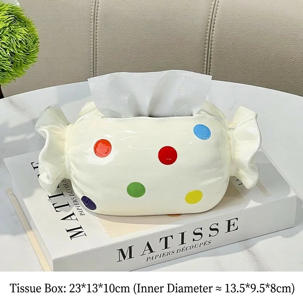 Ceramic Candy Tissue Box | Cute Polka Dot Home Decor Holder