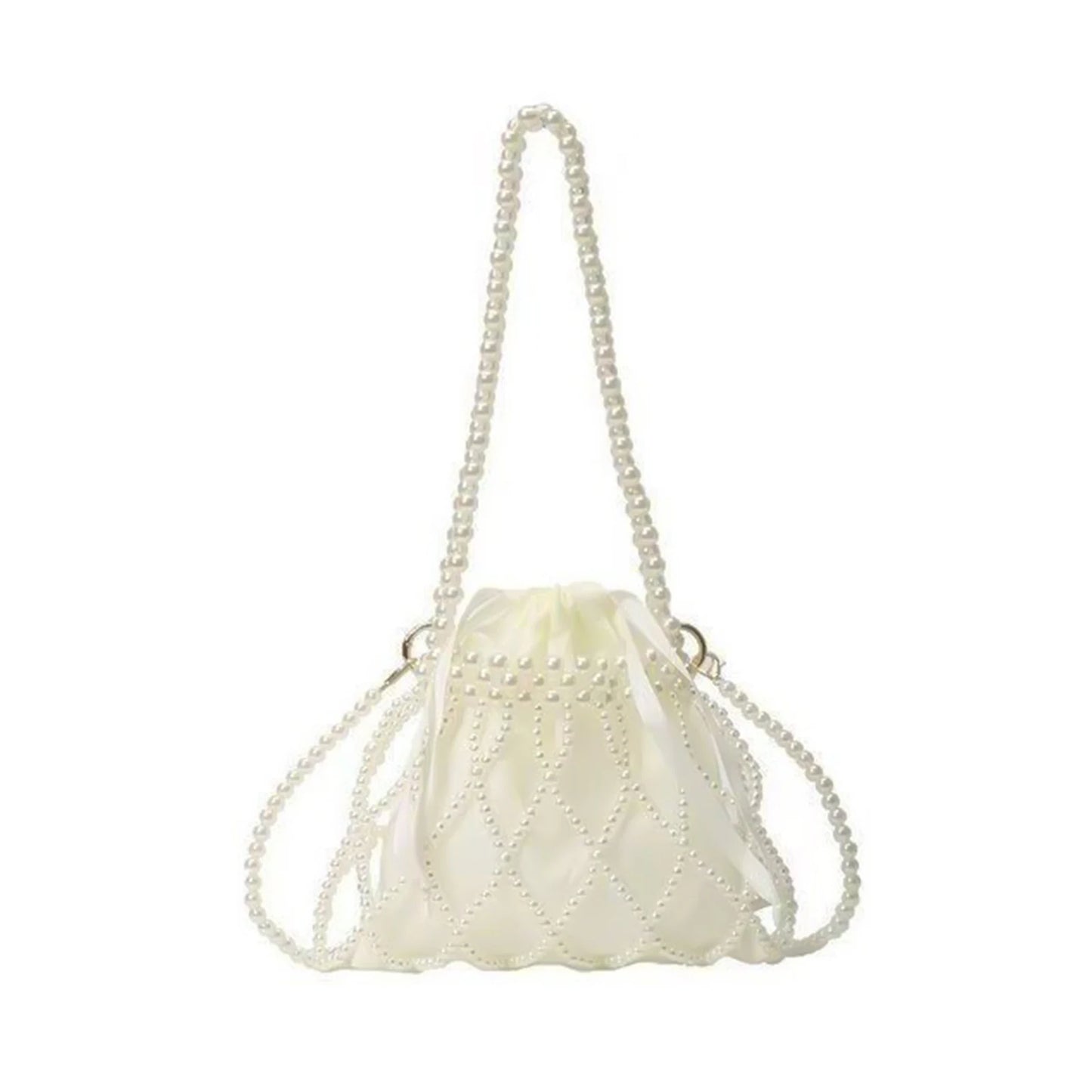 Pearl Woven Crossbody Bag For Women With Lace Design And Dual Handle Functionality Peaceful Pleasures Health and Wellness WHITE
