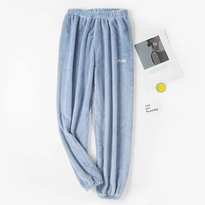 Coral Fleece Pajama Pants – Thick Plush Wide Leg Winter Lounge