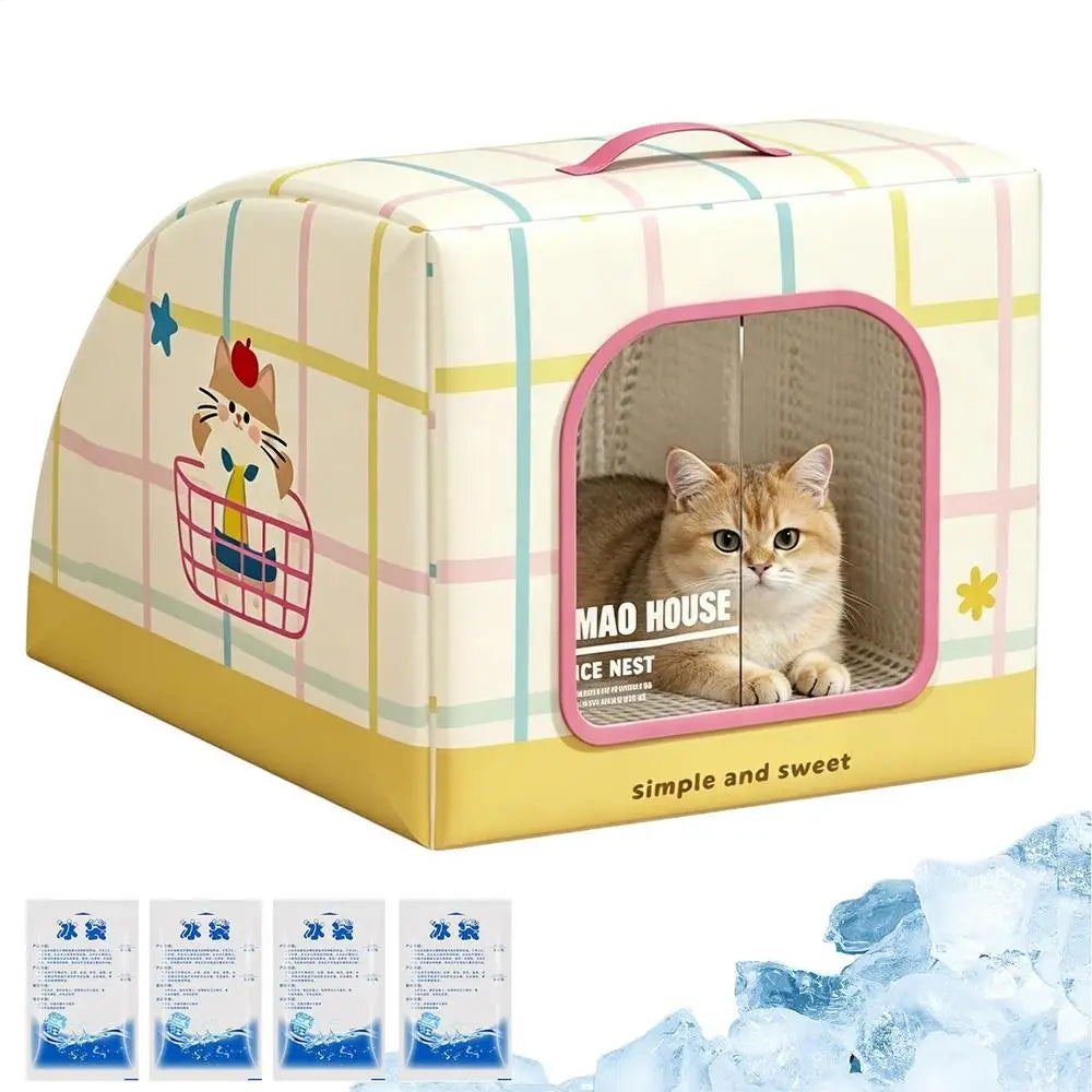 Insulated Cooling Cat House | Portable Pet Shelter with Handle