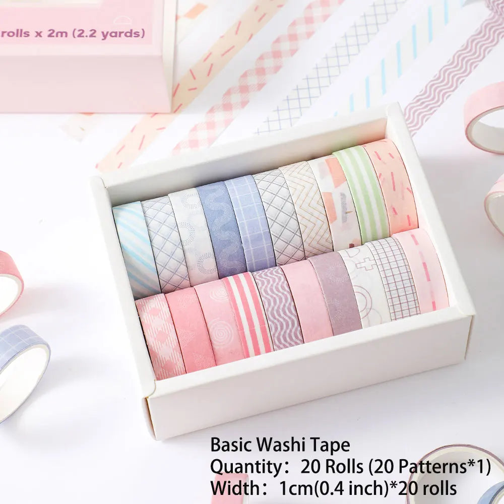 20-Roll Washi Tape Set – Thin DIY Masking Tape for Crafts