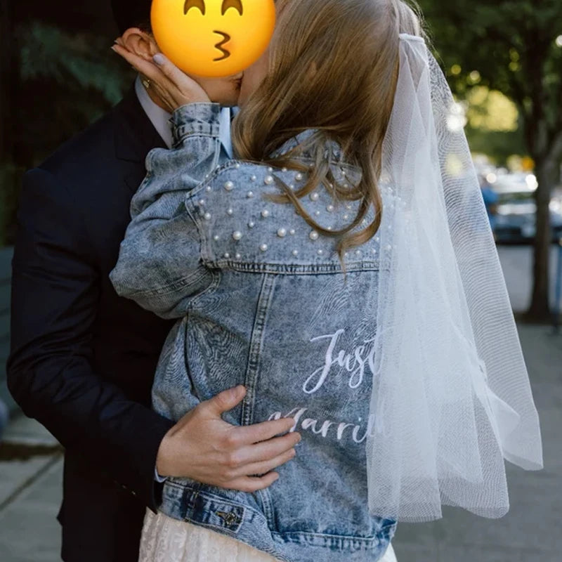 Personalized Mrs Denim Jacket with Pearl | Bridal Gift