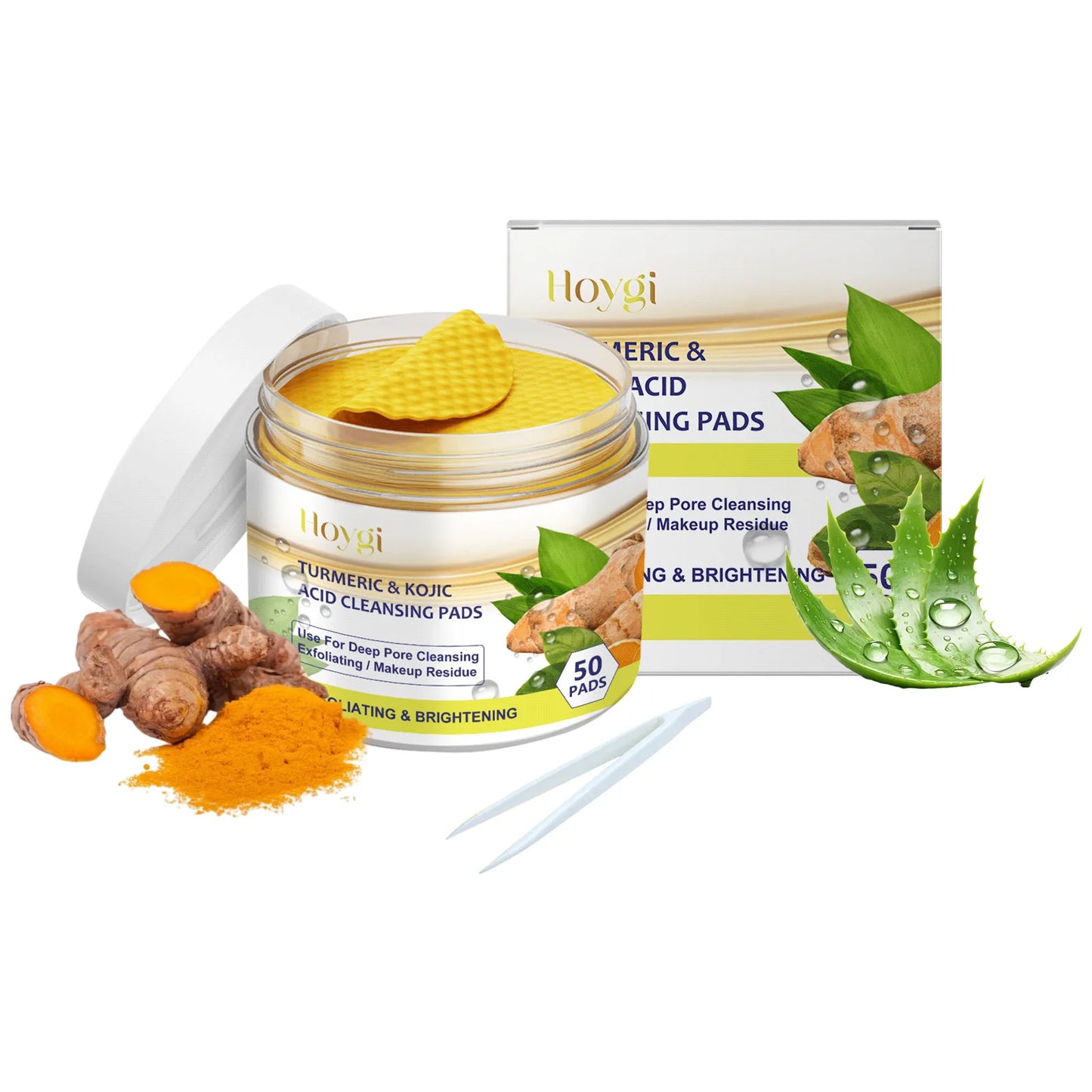 Turmeric Kojic Cleansing Pads for Face Fade Dark Spots Brighten Exfoliating Shrink Pores Oil Control Brighten Cleanser Skin Care Peaceful Pleasures Health and Wellness A with tool