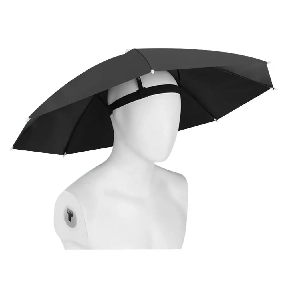 Portable Sunshade Head Umbrella Hat Windproof Elastic band Rain Gear Head Wearing Head Hats Peaceful Pleasures Health and Wellness Black