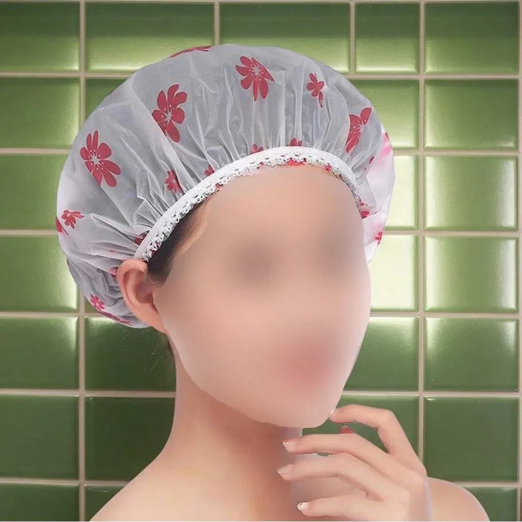 5-Pack Waterproof Cartoon Shower Caps – Reusable PEVA Hair Caps