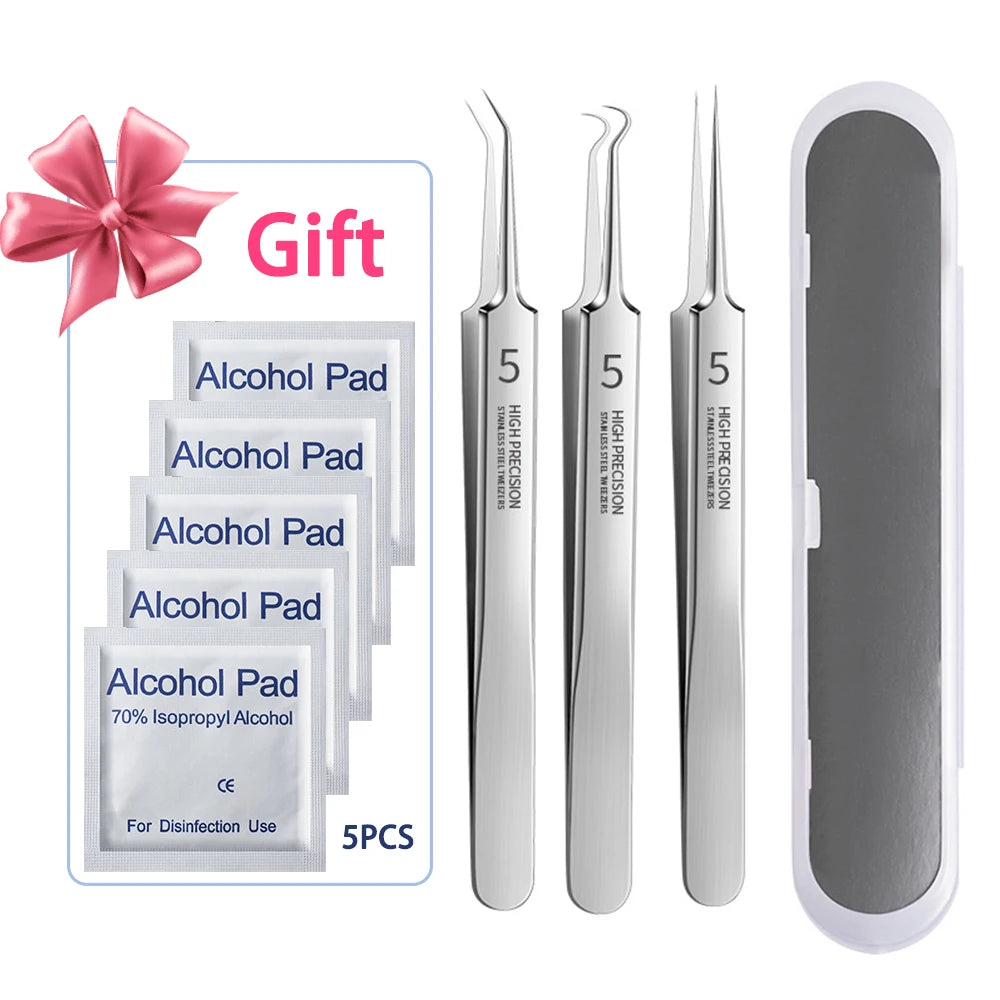 German Ultra-fine No. 5 Cell Pimples Blackhead Clip Tweezers Beauty Salon Special Facial Pore Cleaning Acne Wart Skin Care Tools Peaceful Pleasures Health and Wellness 3PCS
