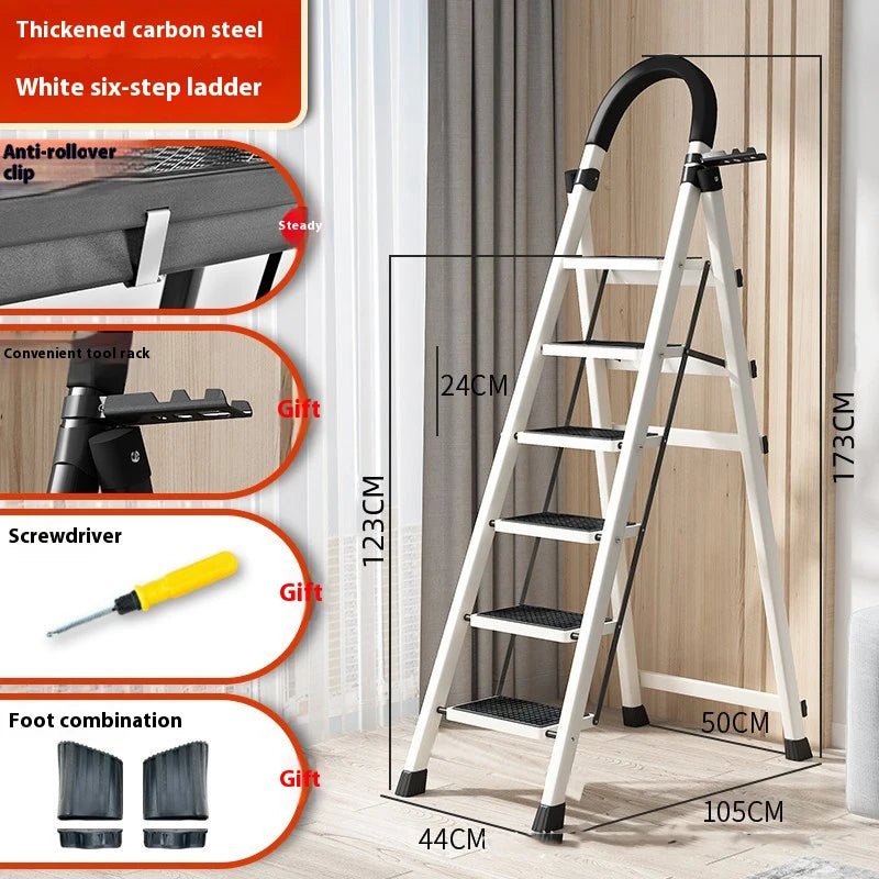 Adjustable Zigzag Folding Ladder 3 4 5 6 Step Thickened Carbon Steel Engineering Ladder Stable Climbing Tool for Home And Garden Peaceful Pleasures Health and Wellness 6 layers White